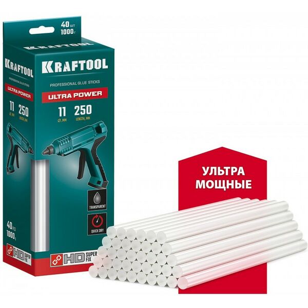 Клеевые стержни KRAFTOOL Ultra Power 11 х 250 мм 40 шт, ультрамощные, прозрачные [06848-40] фотографии